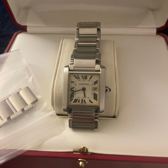Cartier Authentic Stainless Steel Tank Francaise 
QTZ with date. - Picture 2 of 6